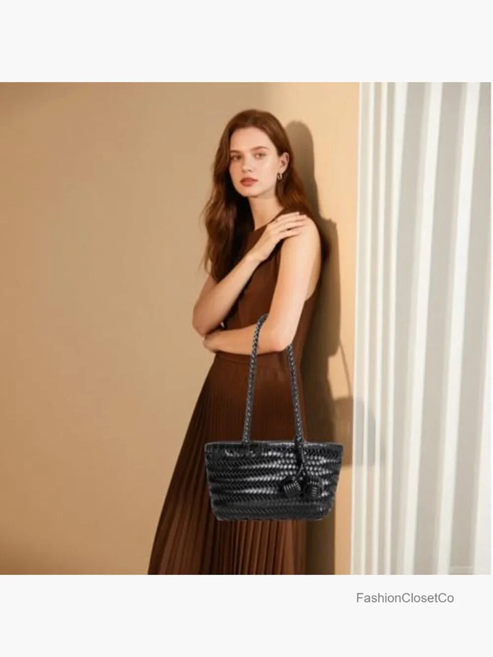 Woven Shoulder Bag Mini Hobo Purse Bucket Tote Small Underarm Handbag